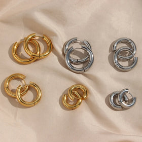 Dingran Minimalist Jewelry 18K Gold Plated Hoop Earrings Tarnish Free Waterproof Stainless Steel Jewelry