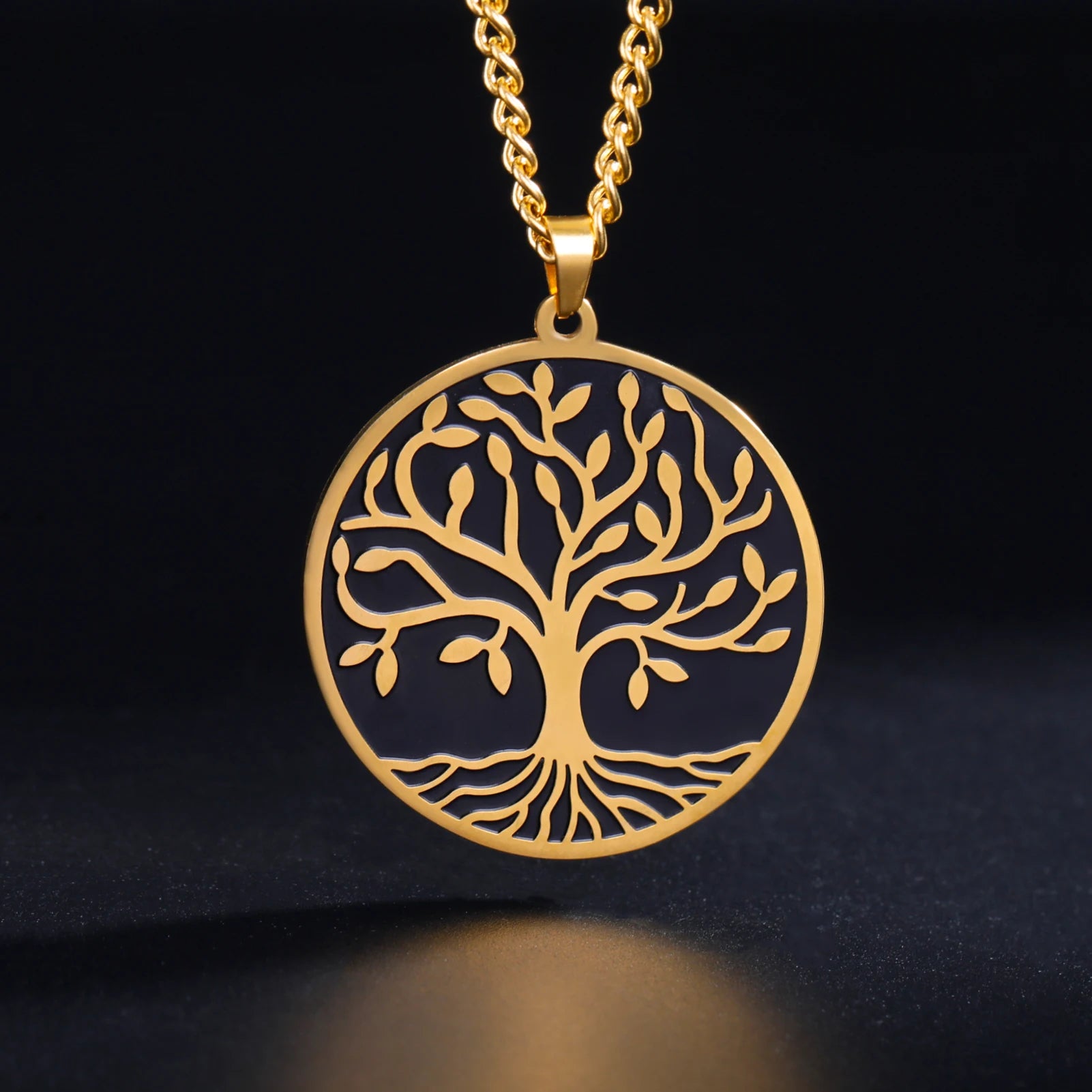 Myshape Family Tree of Life Necklace Wiccan Protection Amulet Stainless Steel Mother's Day Gift Religious Jewelry