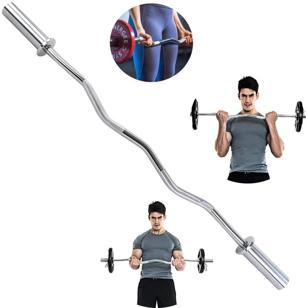 Unisex 1.2m 1.5m Barbell Training Bar Sport Training Body Fitness Curved Bar Free Weights for Weightlifting