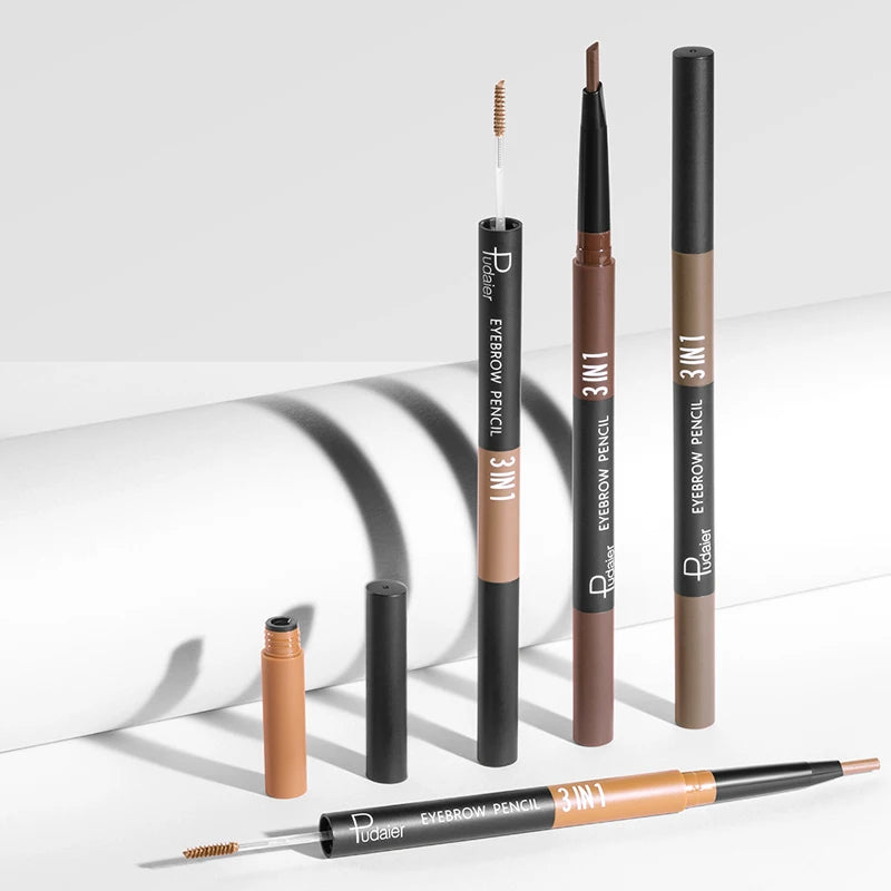 Pudaier New Style 3 in 1 Eyebrow Pencil Multiple Uses Waterproof and Sweat Resistant 6 Colors Natural Eyebrow Makeup