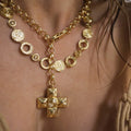 Chunky Statement Gold Hammered Molten Cross Necklace Stainless Steel Chunky Swirl Cross Chain Necklace