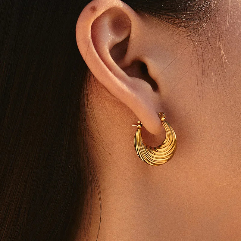 2025 New Geometric Bohemian Women's Stainless Steel 18K Gold Plated Waterproof Small Hoop Earrings Pearls Non-Fading Gift