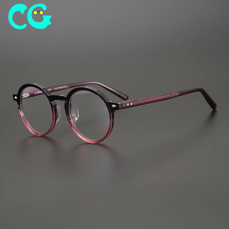 Japanese Handmade Titanium Core Sheet Glasses Frame Round Frame Retro Fan Art Youth Myopia Glasses Frame for Men and Women