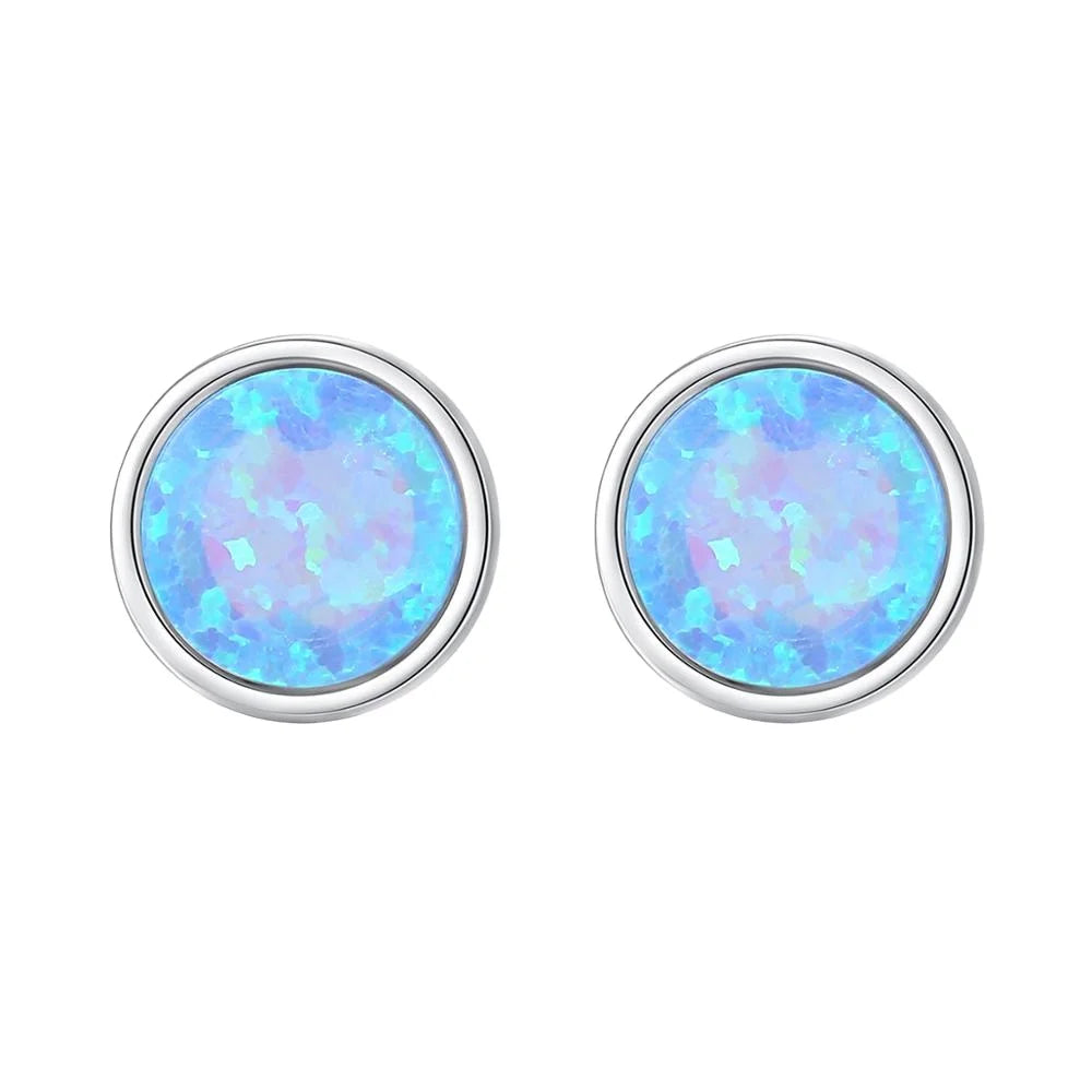 CZCITY Round Shaped Delicate Jewelry Gifts 925 Sterling Silver Colorful Opal Stud Earrings