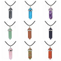 Wholesale 8*40MM Hexagonal Chakra Crystal Bullet Shape Gemstone Pendant Necklaces Pointed Quartz Stone Chain Necklaces
