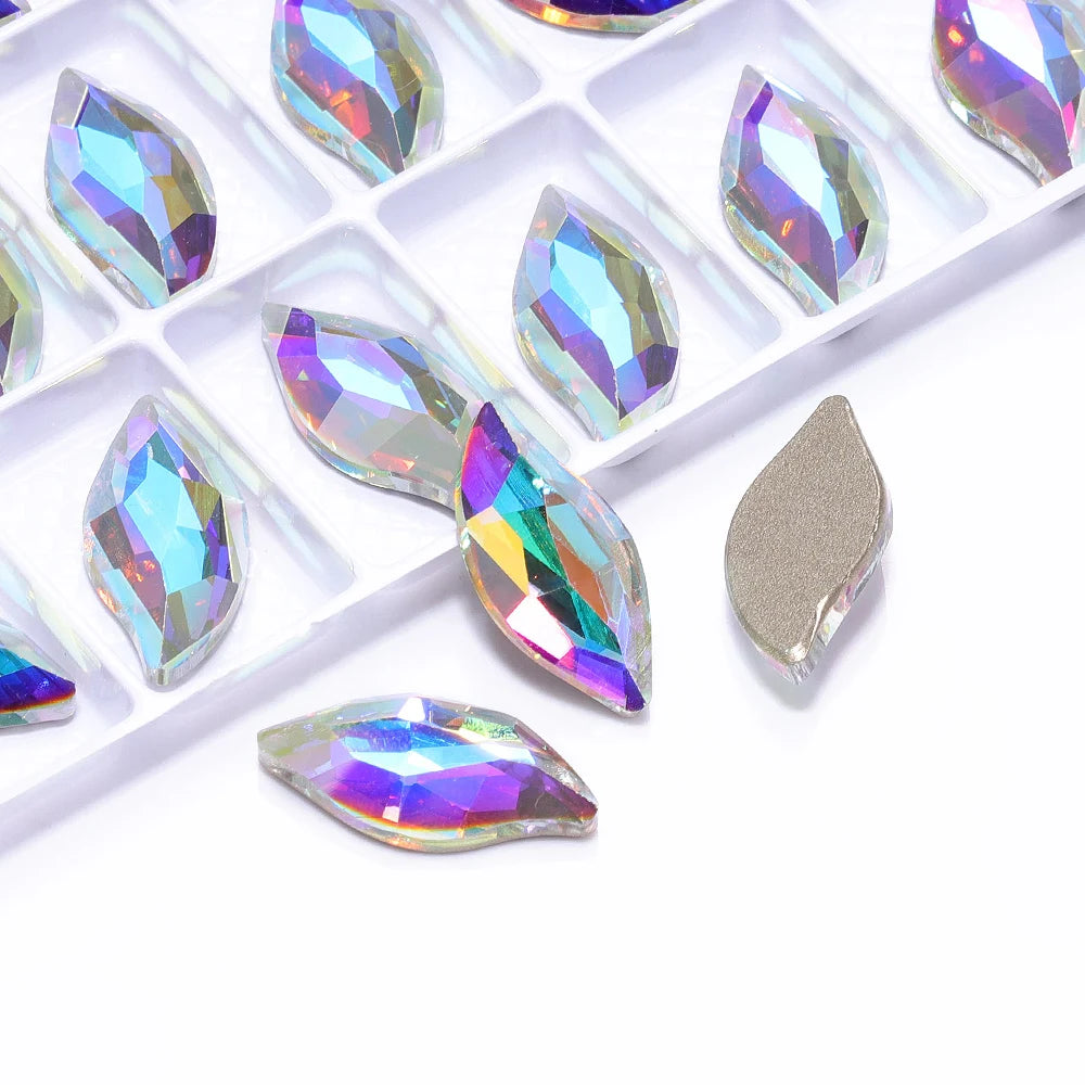 QIYI Wholesale Diamond Leaf  FlatBack Bevel Stone Glass Crystal AB Flat Back Coloful Rhinestones Buttons for Bouquet Rhinestones