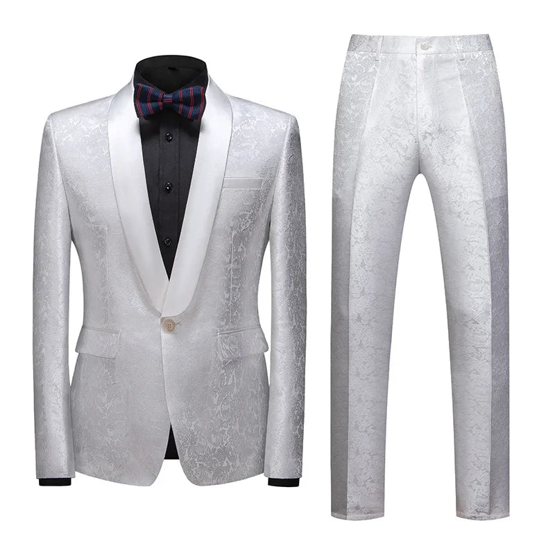 Wholesale Men's Plus Size Slim Fit Business Suits Elegant Groom Wedding Evening Dress Host Two Piece 100% Polyester