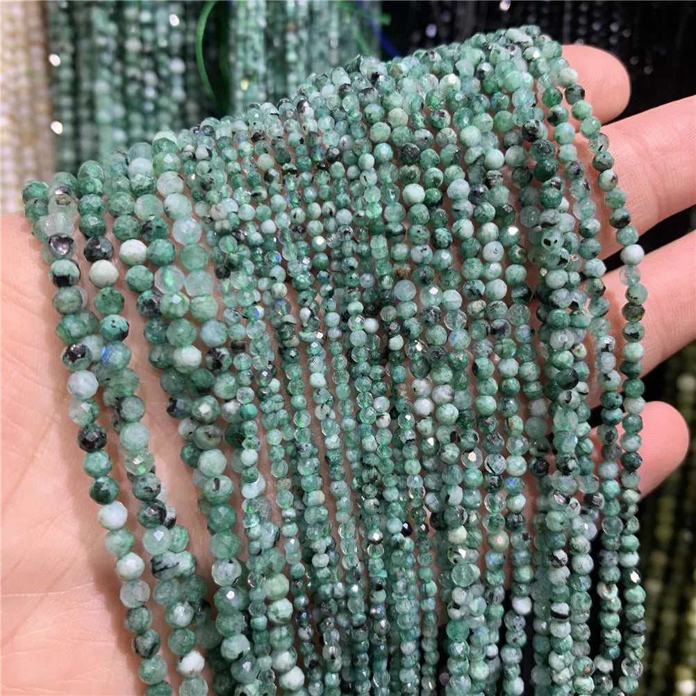 2mm 3mm 4mm Green Labradorite DIY Faceted Natural Gemstone Cutting Loose Gemstone Strand Beads for Jewelry Making
