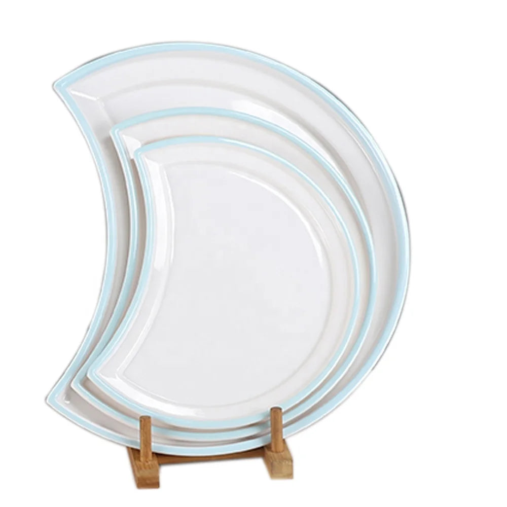 Restaurant Dinnerware Moon Shape 9.5 Inch Printing Unique Melamine Dessert Plate