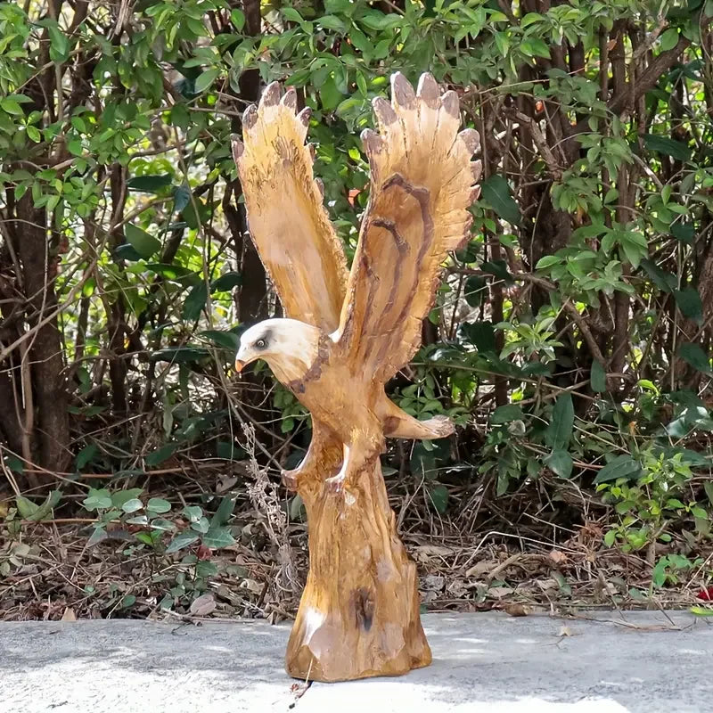 Lifelike Hand-painted Resin Eagle Sculpture Realistic Feather Texture White Head Tree Stump Base Outdoor Garden Decor Fashion