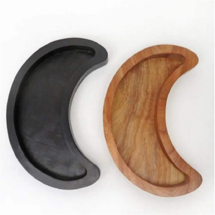 Eco-Friendly Crescent Shaped Wooden Tray Display Storage Box for Moon Stones Essential Oils Jewelry Organizer Wood Moon Tray