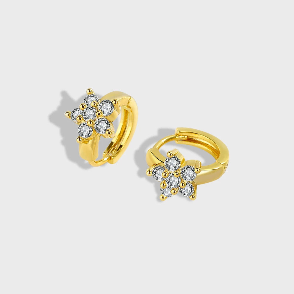 Factory Price Flower S925 Solid Silver Huggie Earring