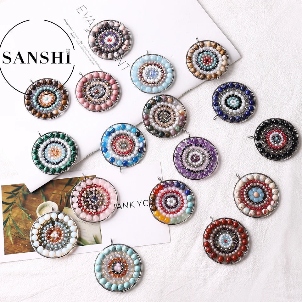 New Arrival Stainless Steel Natural Stone Jewelry Wrap Braid Pendant Bead Woven Mandala Dreamcatcher Small Stone Pendant