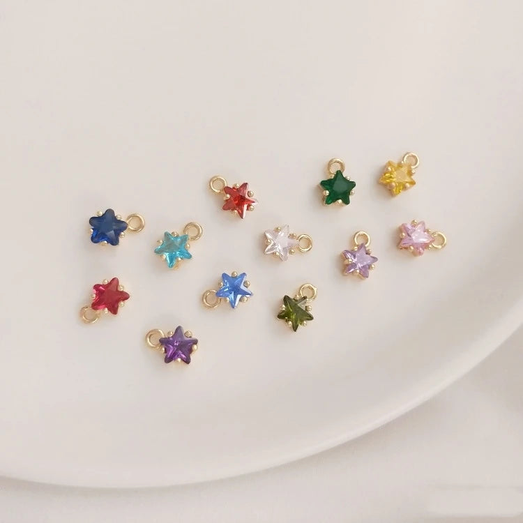 Mini 6mm 12 Zodiac Lucky Stone Birthstone Pendant Cute Colorful Pentagram Star Dangle for Diy Jewelry Accessories