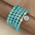 New Design 108 Prayer Beads Om Lotus Necklace Nature Stone Beaded Healing Meditation Mala Jewelry