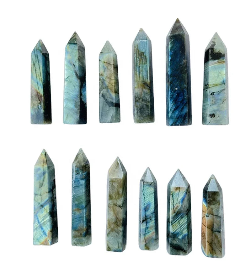 Natural Colorful Quartz Obelisk Crystal Point Labradorite Tower
