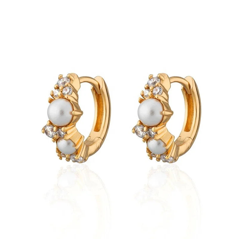 Milskye Classic Jewelry 18k Gold Plated 925 Silver Diamond Shell Pearl Hoop Earrings for Daily Life