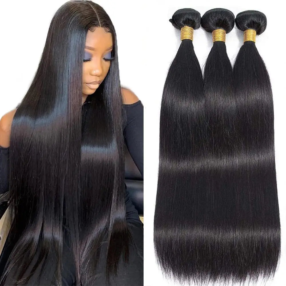 European American 12A Real Human Hair Bundle Extensions Natural Color Brazilian Straight Hair Body Water Loose Weave Bundles