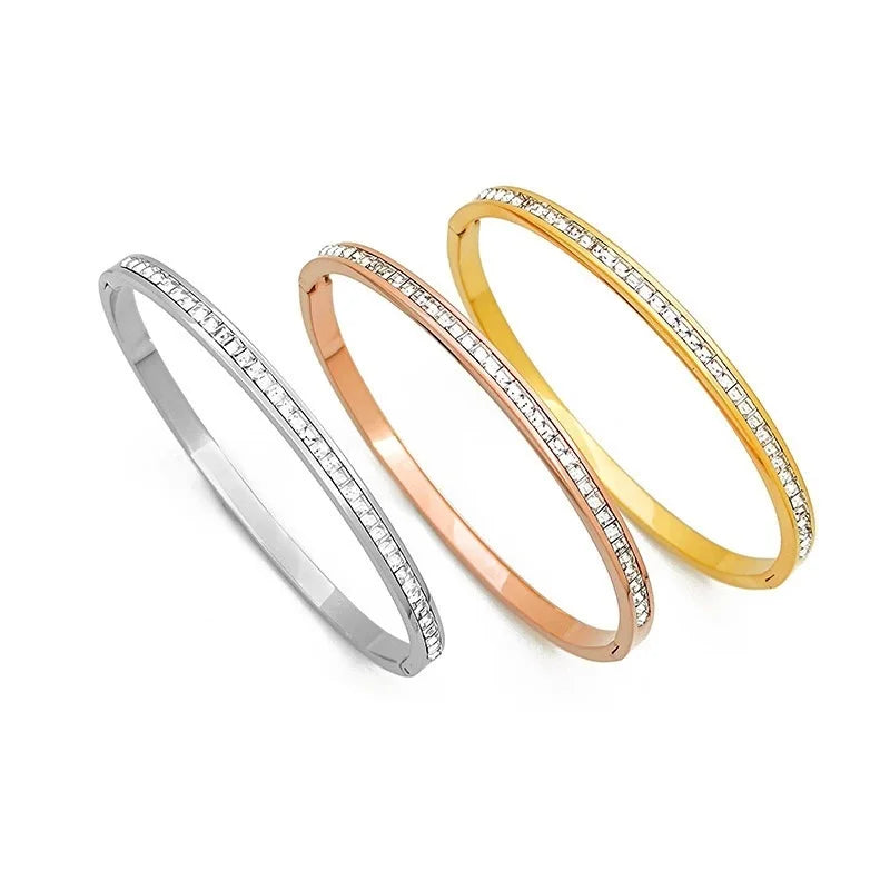 Hot Sale Gold Stainless Steel CZ Diamond Bangle Bracelets Jewelry Women