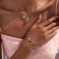 New Ocean Stainless Steel Blue and White Drop Oil with Diamond Flowers Euro-American Titanium Steel Girl Necklace Bracelet Set