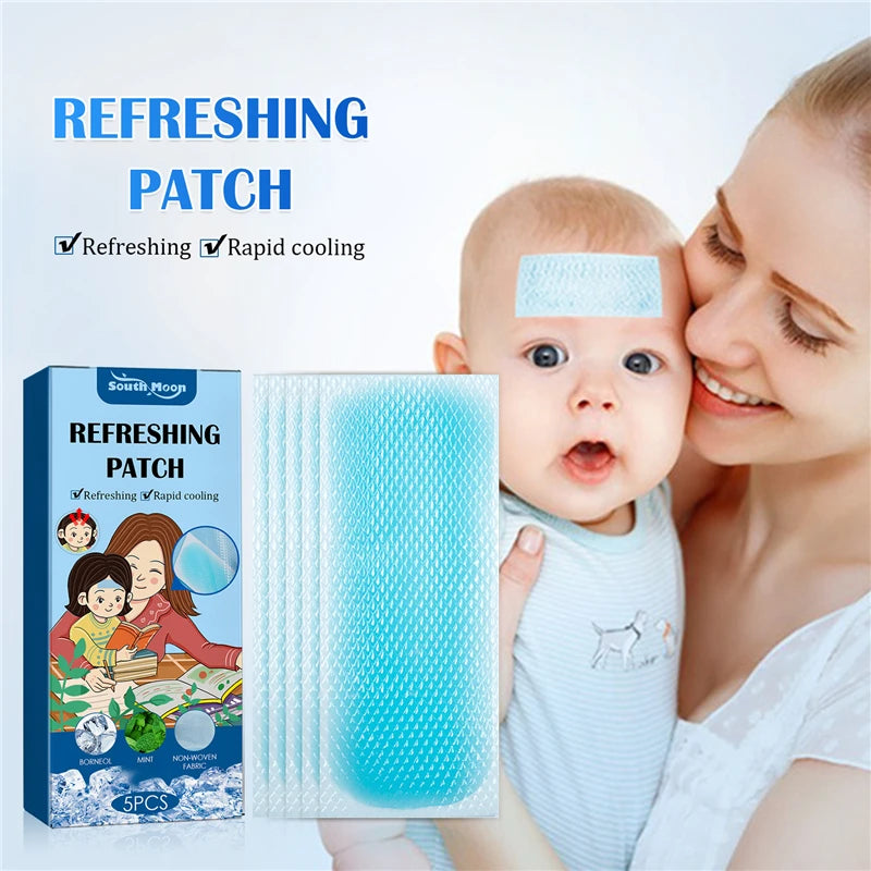 OEM South Moon 5pcs Refreshing Cooling Patches Forehead Temple Neck Armpit Use Body Temperature Reducing Fever Cooling Gel Patch