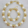 S11197 18k Gold Ball Bead and Pearls Beaded Necklace and Bracelet Women Accessories Jewelry Sets