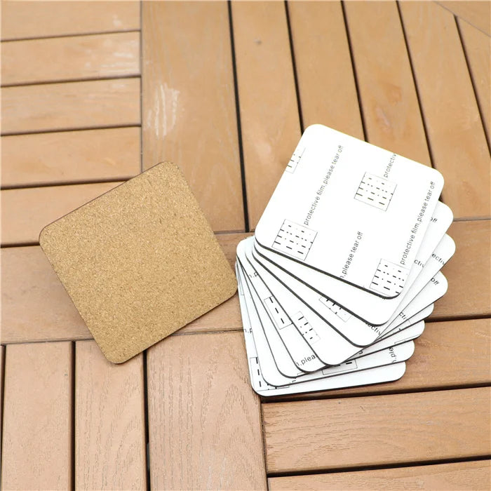 MDFSUB Fast Delivery in Stock 90mm Mdf coaster Cork Backed Wood Glossy White Blank Sublimation MDF Coaster with Protective Films