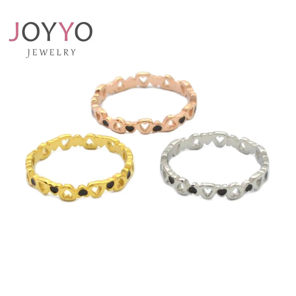 Trendy Cute Minimalist Heart Love Romantic Jewelry Multi-Color Waterproof Hollow Thin Stainless Steel Rings for Women