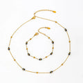 Joolim Jewelry 18K Gold Plated Blue Glass Stone Pendant Bead Choker Necklace Stainless Steel Jewelry Wholesale Bracelet Set