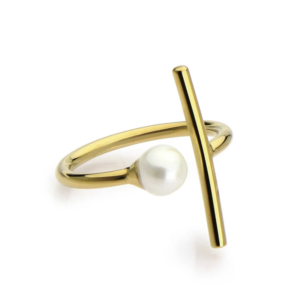 Minimalist Gold Color Midi Ring Set for Women Adjustable Size Stainless Steel With Shell Pearl Elegant Line Anel Jewelry