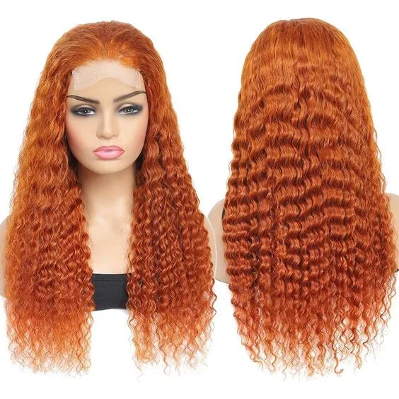 New Arrival 350 Raw Brazilian Hair Wigs Orange Color Straight Body Wave Deep Wave 16-30inch 13x4 Human Hair Swiss Lace Front Wig