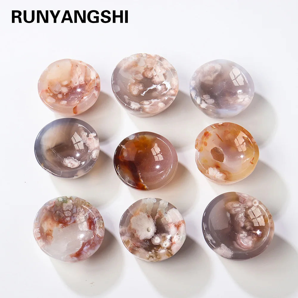 Wholesale Spiritual Petrified Polished Oriental Hand Carved Cherry Blossom Agate Bowl