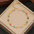 New Design18K Gold Stainless Steel Enamel Heart Evil Eye Lucky Charms Bracelet Women B376