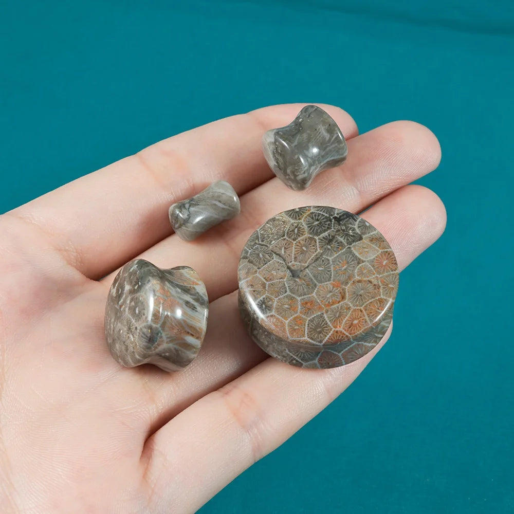 Coral Beige Jade Double Flared Convex Stone Solid Ear Plug Expander 18pcs/set 2G-1 Gauge Body Piercing Jewelry for Wedding