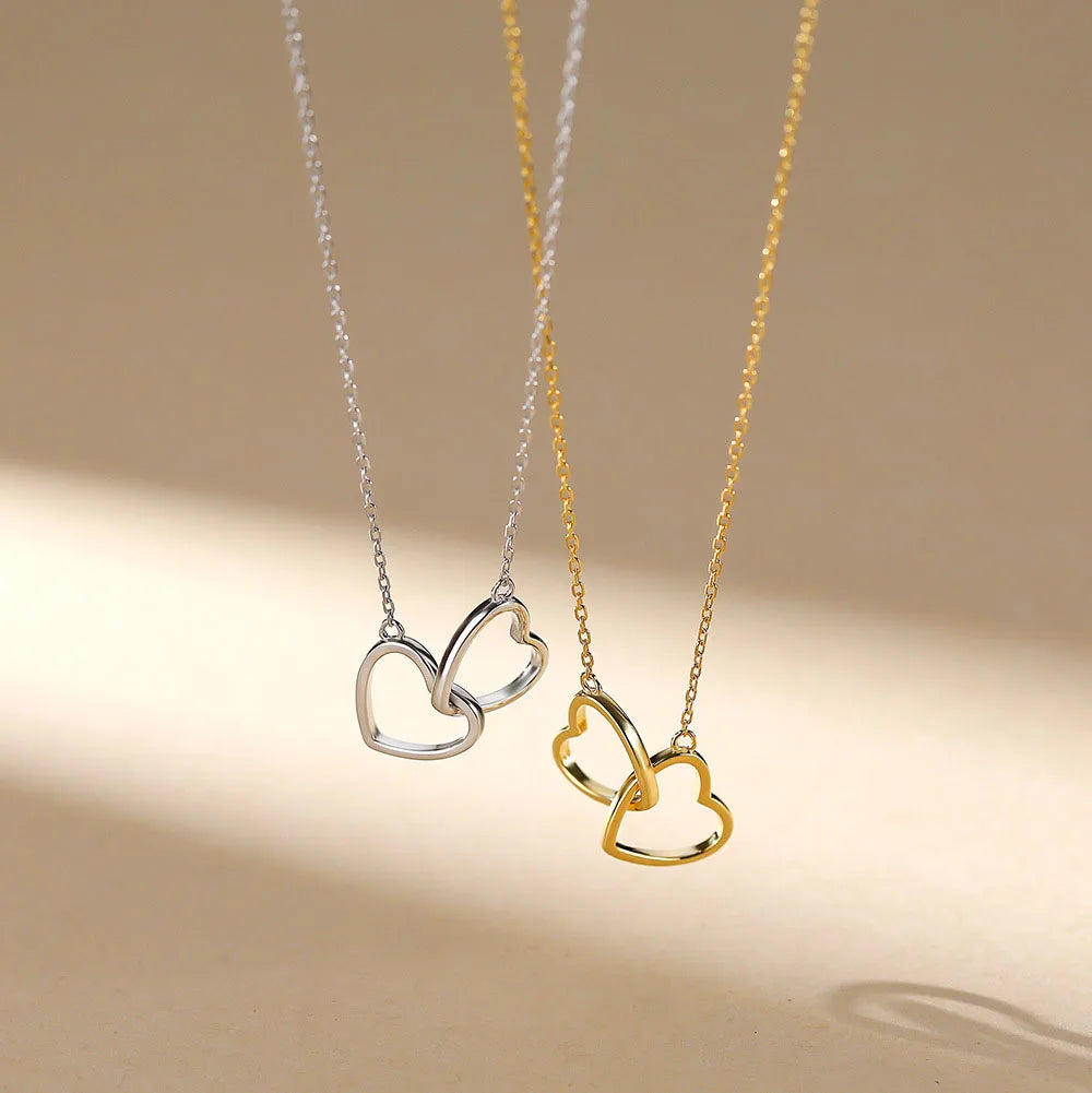 S925 Sterling Silver Double Ring Love Buckle Pendant Necklaces for Women Jewelry Accessories YB-XY-550