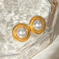 Fashion Statement Jewelry Waterproof 18K Gold Plated Stainless Steel Vintage Chunky Pearl Stud Earrings