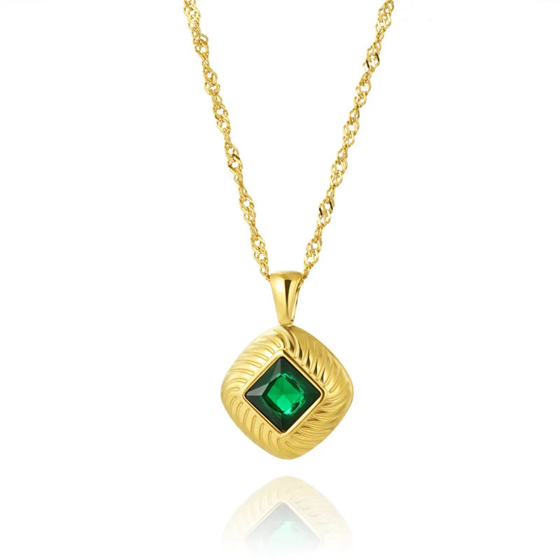 Wholesale Price Wholesale Stainless Steel Necklace Beautiful Cubic Zircon square Pendant Gemstone Necklace for Women