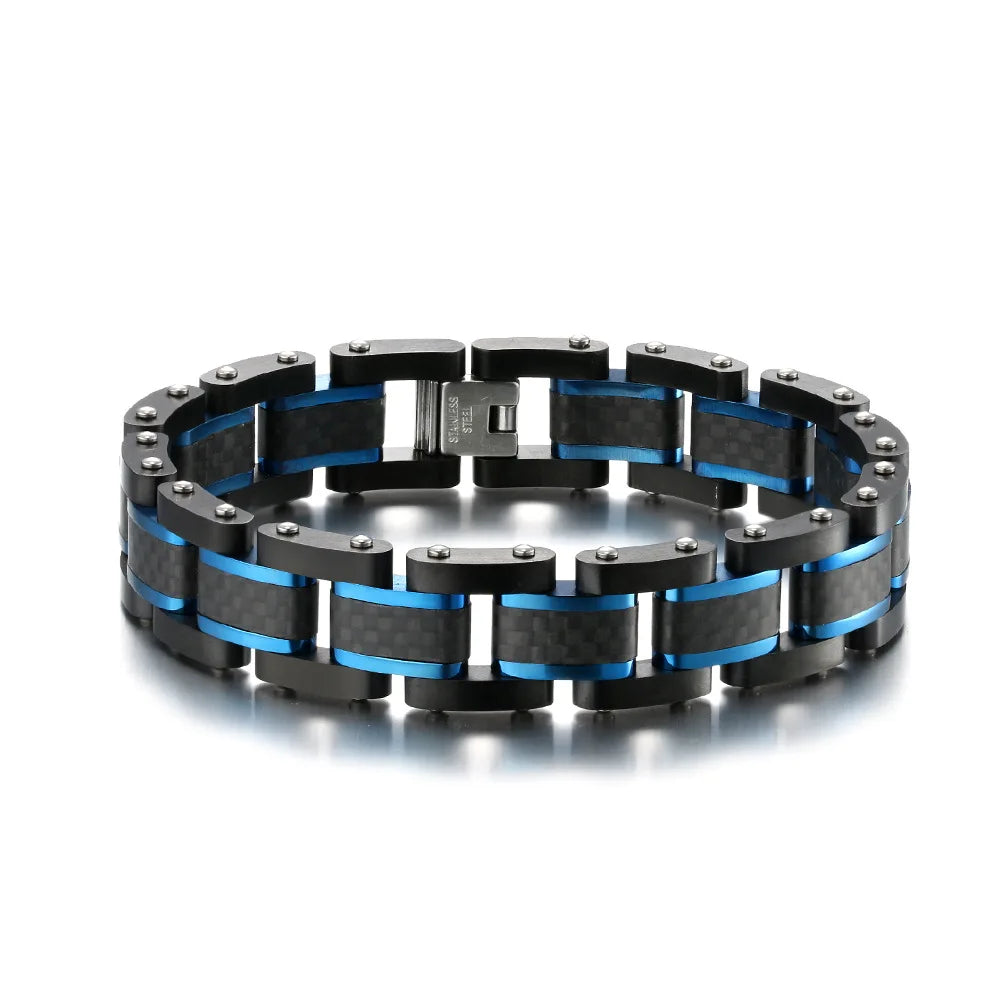 Men's Charm Business Bracelets Solid Carbon Fiber 316l Stainless Steel Heavy Bracelet for Men Jewelry Metal Bangle