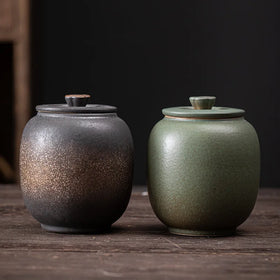 Japanese Gilding Iron Glaze Small Size Ceramic Pot Unsealed White Tea Pu'er Waking up Jar Kitchen Tea Storage Canister