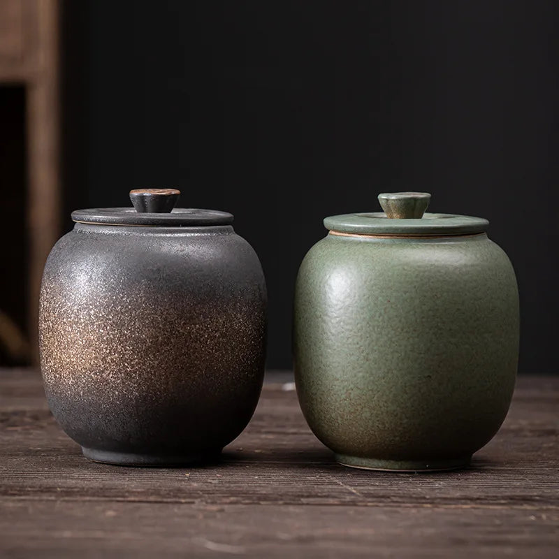 Japanese Gilding Iron Glaze Small Size Ceramic Pot Unsealed White Tea Pu'er Waking up Jar Kitchen Tea Storage Canister