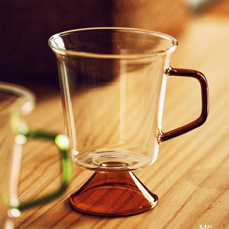 Trend Creative Color Base Glass Handle Borosilicate Glass Cup for Tea and Coffee