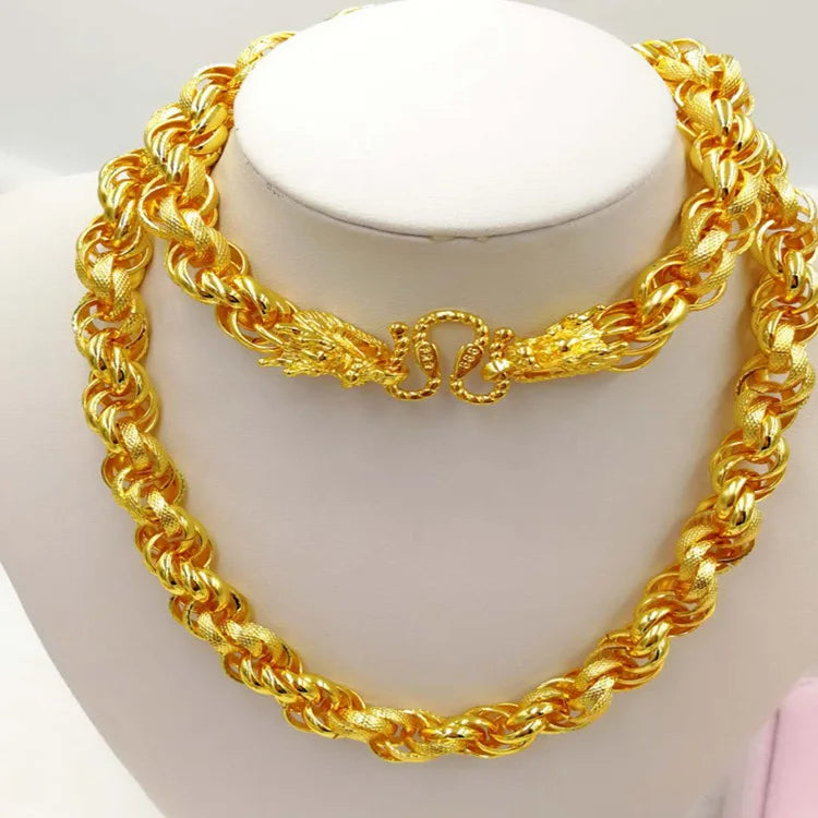 Dubai Gold Plated Twist Faucet Necklace Gold Wedding Jewelry Boutique Men's Blessing Headpiece Set