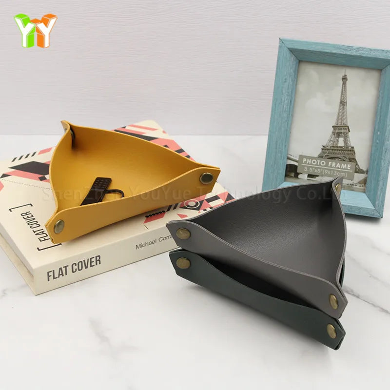 Personalized Triangle Leather Tray Mini Table Dice Tray Foldable Leather Valet Tray