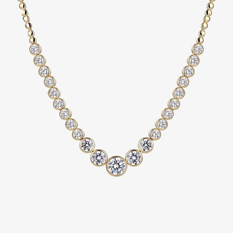 Gradient Graduated Tennis Chain 925 Sterling Silver Women Jewelry Gold Plated Bezel CZ Necklace
