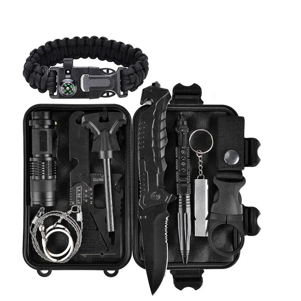 Kongbo Outdoor Survival Gear Tool With Survival Bracelet Folding Knife Compass Emergency Survival Kit