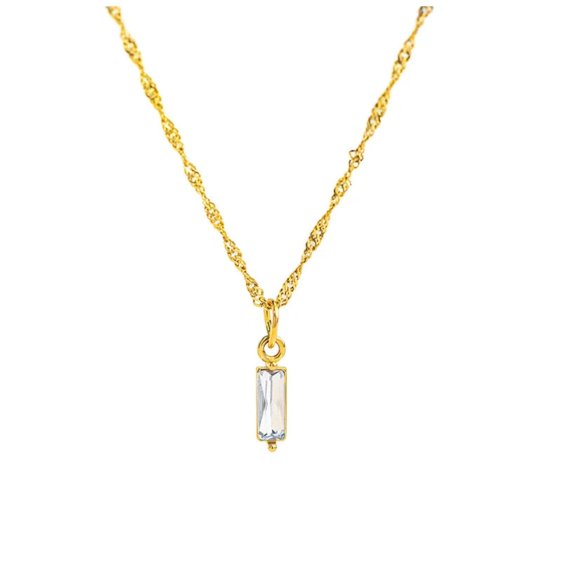 Powell Tarnish-Free 18K Gold Plated Stainless Steel Necklace with Colorful Zirconia Pendant Trendy April Birthday Stone Jewelry