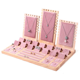 Solid Wood Jewelry Display Tray Velvet/PU Leather Ring Earing Card Jewelry Counter Display Props Rack