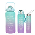 3 Pcs in 1 Set 2l Direct Drinking Bpa Free Plastic Sport Gym Fitness Motivational Water Bottles Sets With Straw and Handgrip
