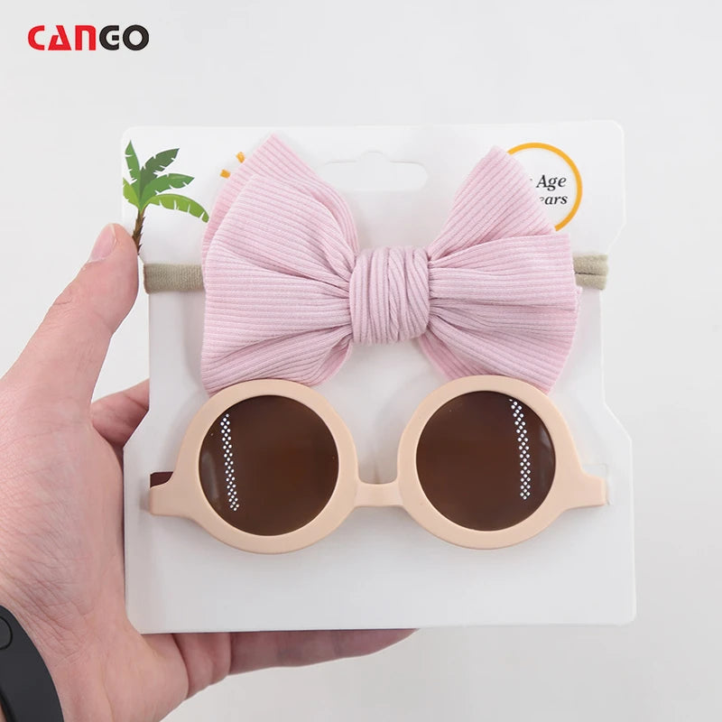 High Quality Kids Round Shades Sunglasses Flower Baby Hair Accessories Set Girls UV protection Kids Sunglasses 2023
