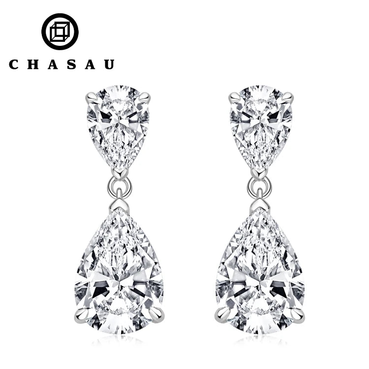Latest Design Promotional 925 Silver Lab Emerald Shiny Simulated Diamond Double Pear Stud Earrings